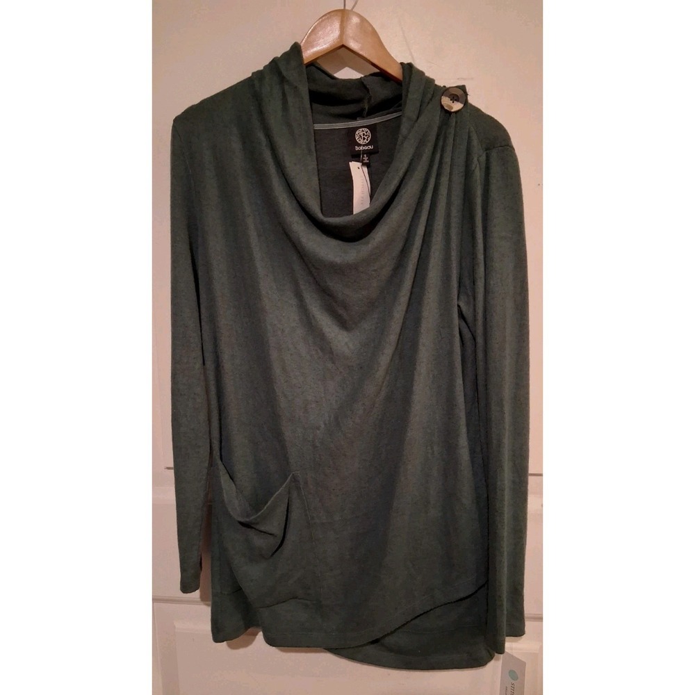 Bobeau Olive Green One Button Asymmetrical Wrap Cardigan Small Soft NWT